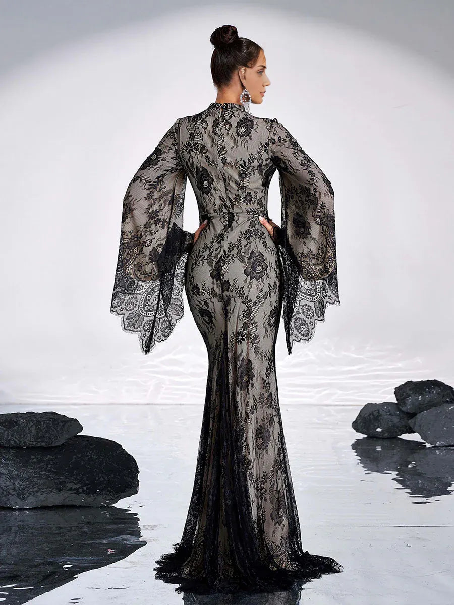 Modern Mermaid High Neck Long Sleeve Back Zip Floor-Length Prom Dress